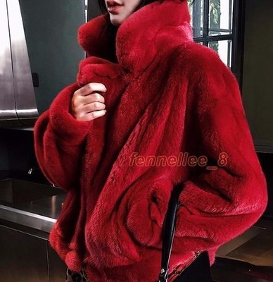 Women Fluffy Faux Mink Fur Jacket Coat Lapel Collar Short Parka