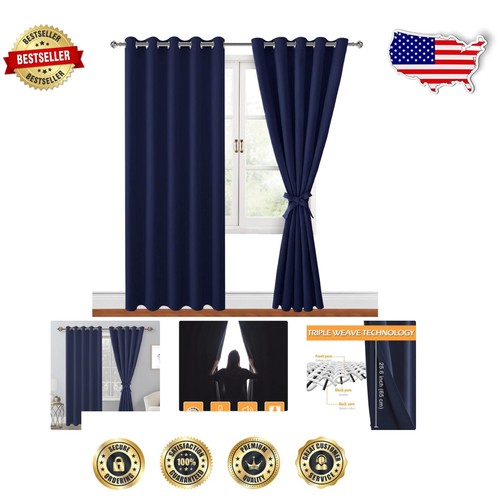 Light Blocking Thermal Insulated Curtains - Navy Blue, 60 x 84 Inch Panels