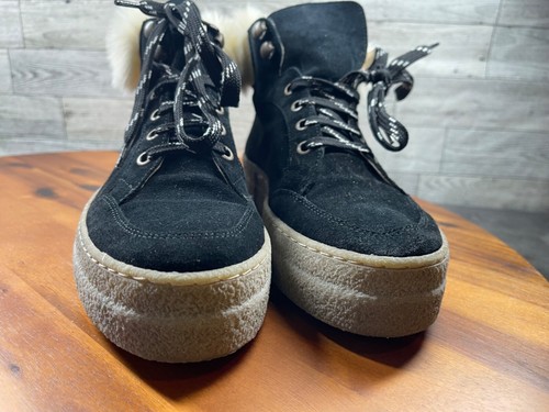 Saks Fifth Avenue Boots Women 8.5M Shoes Black Suede Shearling Lined Platform - Picture 4 of 19
