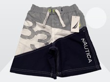 Nautica Boy's Blue Gray White Performance UV Protected Swim Trunks Size M 5-6 