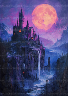 Draculas Schloss Kunstdruck Gothic Fantasy Spukfestung Blutmond dunkel K68