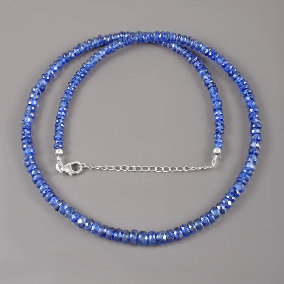 Collar Hecho a Mano Cadena 18" Cuentas Rondelle Zafiro Azul Facetado Natural 3-5mm Foto 3 de 4