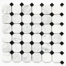 C801XP Carrara Marble Octagon Mosaic Vintage Tile Polished 2" Venato Bianco