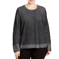 Eileen Fisher Organic Cotton Chenille Sweater Black White Women  s Medium Petite