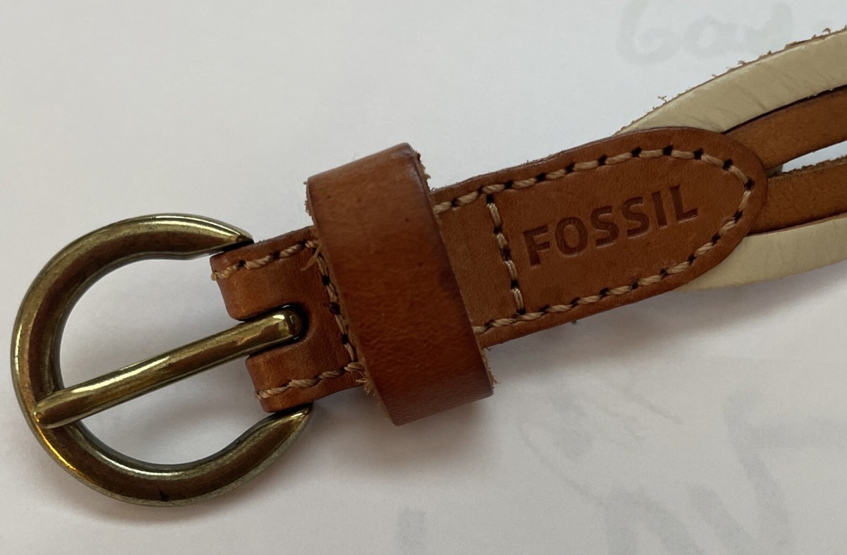 Fossil Womens Braided Leather Belt Two Tone Brown Beige Size 