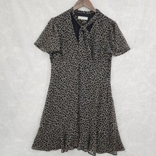 MICHAEL Michael Kors Leopard Keyhole Tied Neck Fit & Flare Mini Chiffon Dress L