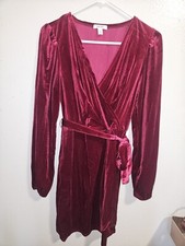 Nine West Womens Size M Velvet Belted Wrap Dress Long Sleeve Short Holiday Dress