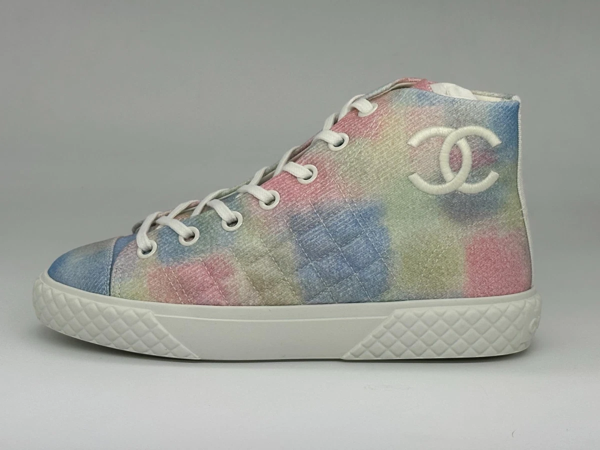 CHANEL 22C Quilted Rainbow CC High Top Sneakers Kicks Shoes Trainers $1325