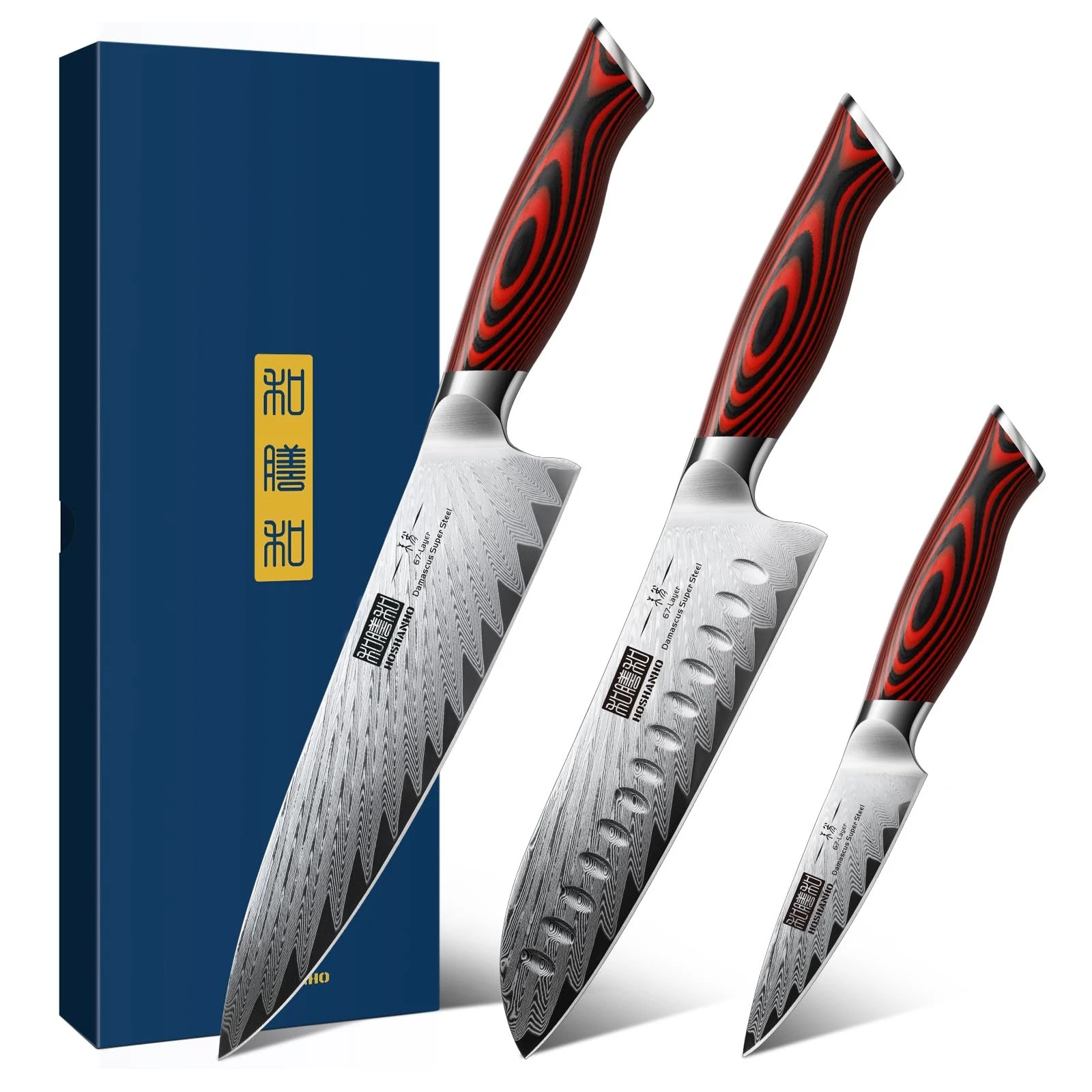 3 Pieces Damascus Kitchen Set Ultra-Sharp Set, Professional Chef Set With G10...