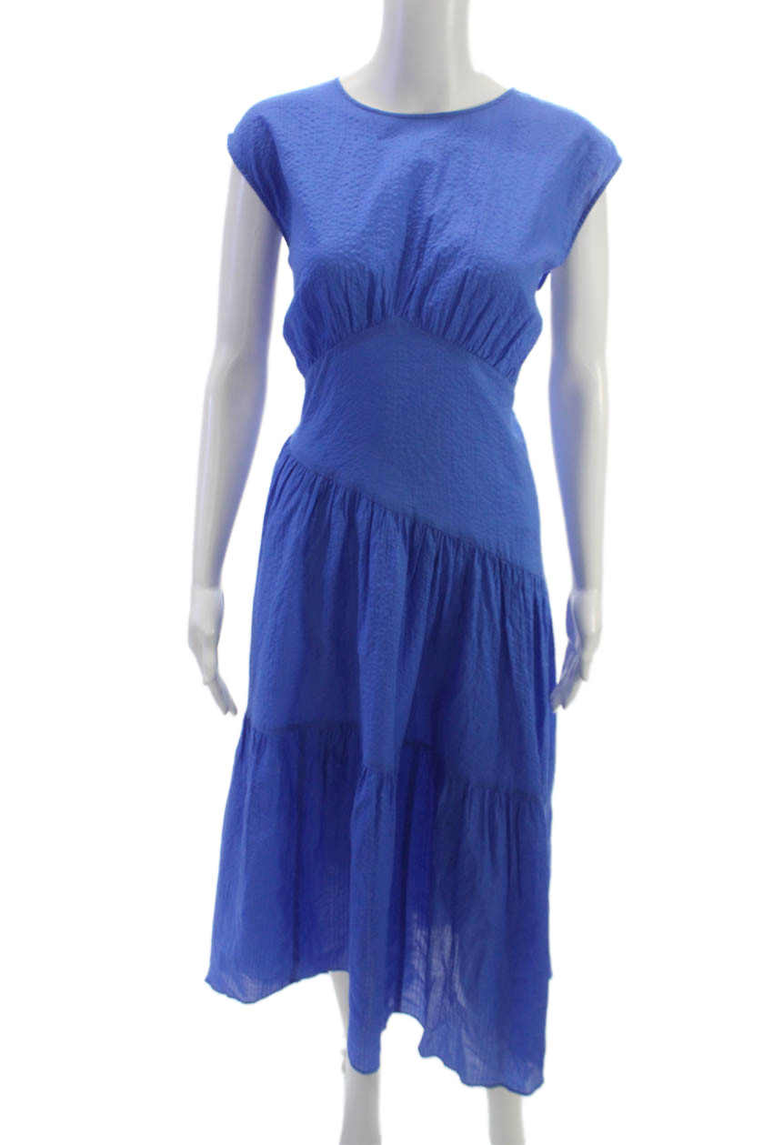 Frame Women Fit & Flare Dress Blue Cotton Short Sleeve Full-Length Size MFree Shipping in US $100+ Orders | $6.95 Orders Below