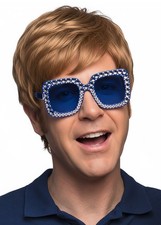 Mens 70s Disco Elton John Style Blue and Silver Bling Glasses 1970s Fancy Dress