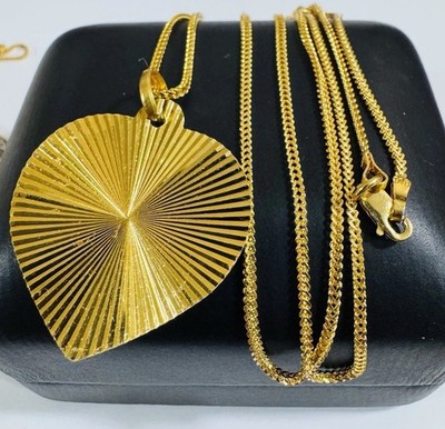 New 22K Solid 916 Real Pure Gold Heart Shape Set Necklace 20  Long 8.63g 1.6mm