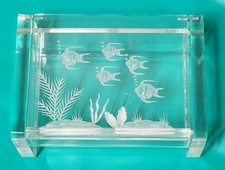 Acrylic Jewelry, Trinket Box w/ Reverse Etched Aquarium Scene Fish Design