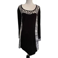 Parsley & Sage Black White Tunic Womens Large Asymmetrical Lagenlook Knit Top
