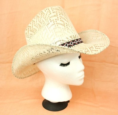 Vintage Stiff Open Weave Cowboy Cowgirl Hat 1970s Mexico Unisex Coastal Cowgirl