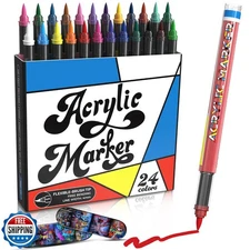 alchilalart Acrylic Paint Markers, 24 Color Fine Tip Permanent Acrylic Paint 