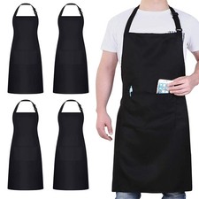 4 Pezzi Cuoco Grembiule Nero Grembiule Impermeabile con 2 Tasche Grembiule