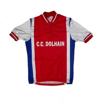 Vintage 80er Jahre C.C. Dolhain Radtrikot Shirt rot weiß blau Größe L