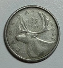 1960 Canada Queen Elizabeth II MOOSE / Caribou SILVER Quarter Coin 80% AG 20% CU