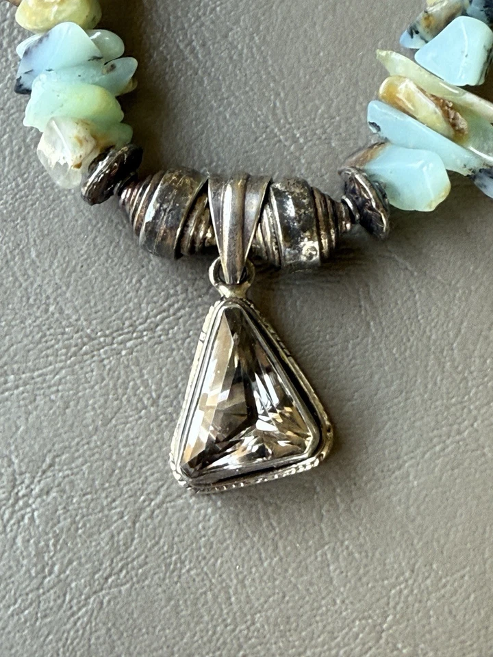 "Collar de piedra verde plata de ley grande colgante de piedras preciosas 17"" 50 gr" Foto 2 de 4