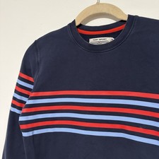 Tory Sport by Tory Burch Striped Navy Blue Sweatshirt Size Womens Medium
