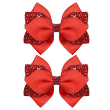 4in Glitter Red Hair Bow Clips for Girls Kids, Sparkly Sequin Ribbon Cheer Bow H
