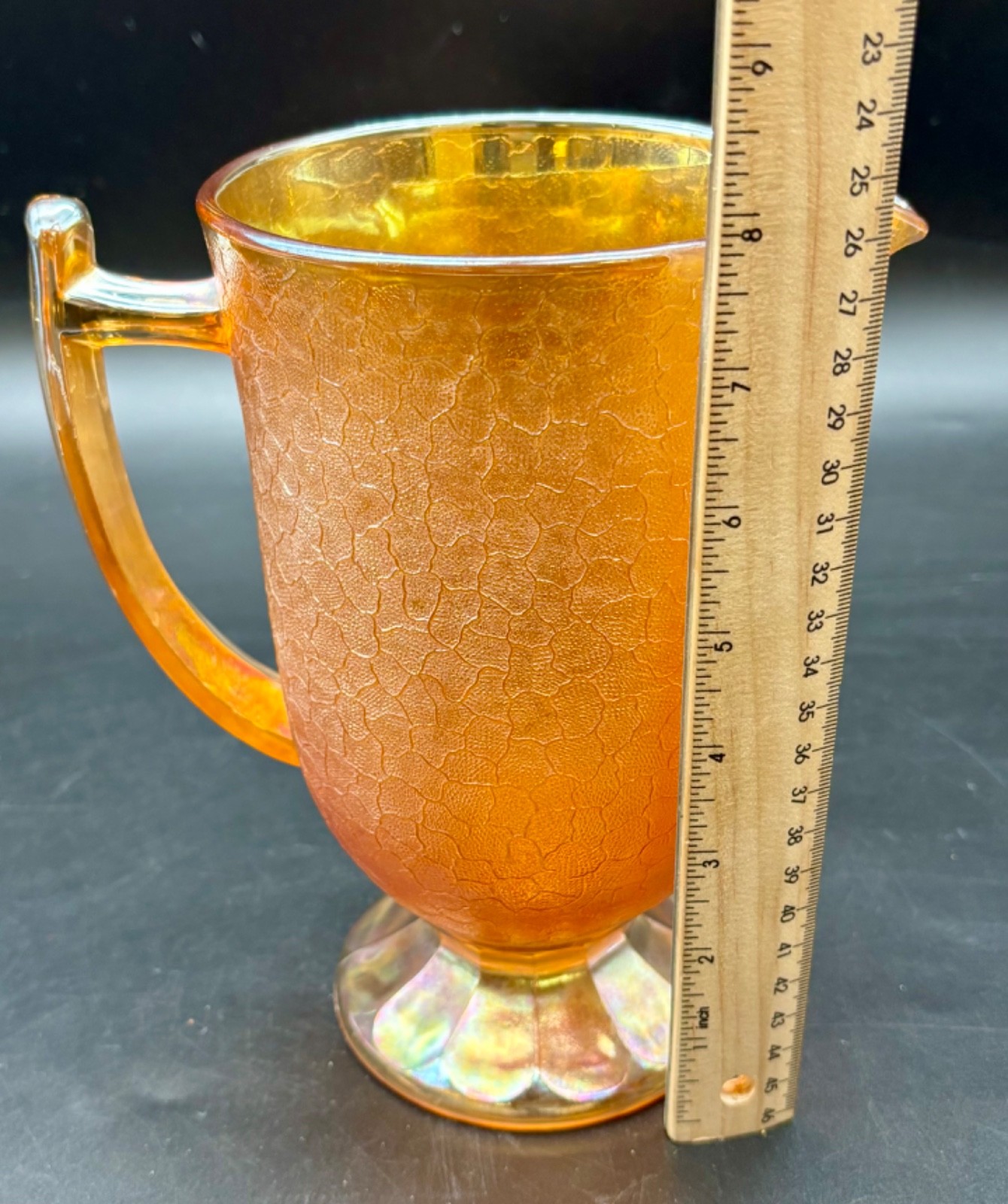 Jeanette Carnival Glass Pitcher and Four Tumblers Marigold
