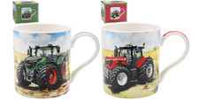 2 TRACTOR MUGS  1 Fendt + 1 Massey Ferguson Style China Mug Set Gift Boxed New