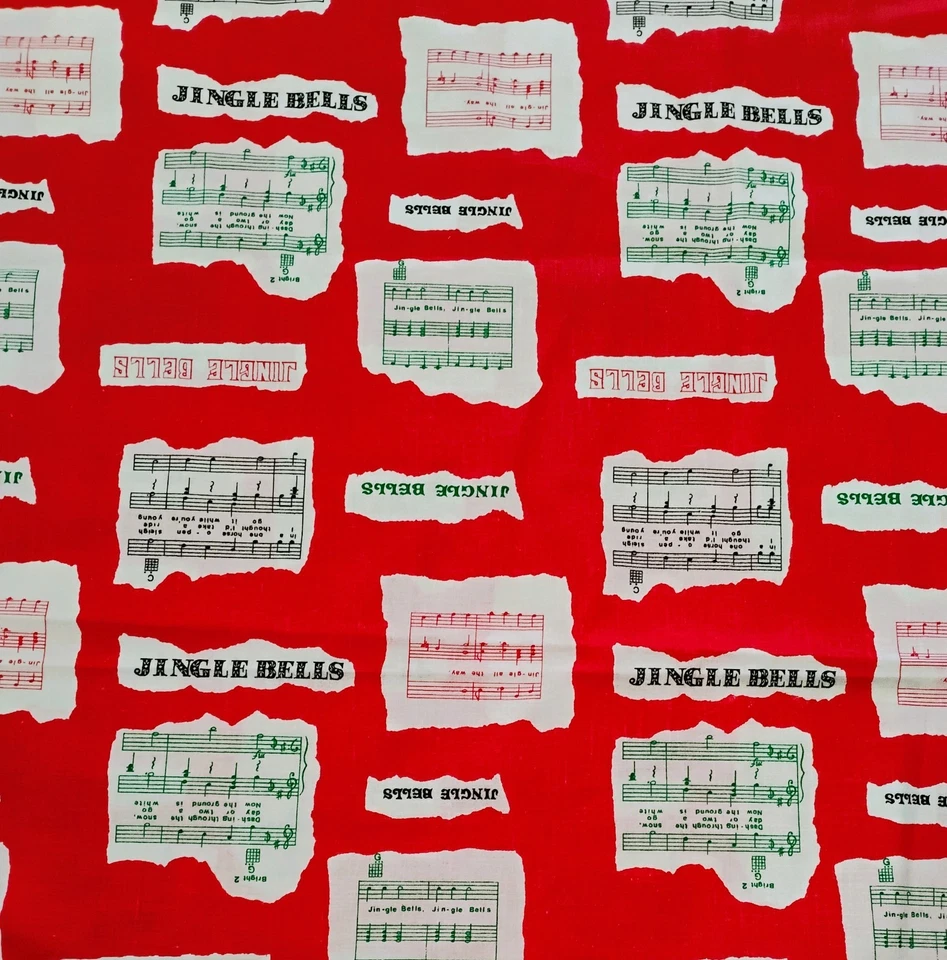 Tela roja vintage de Navidad Jingle Bells música 4 2/3 yardas Foto 2 de 4