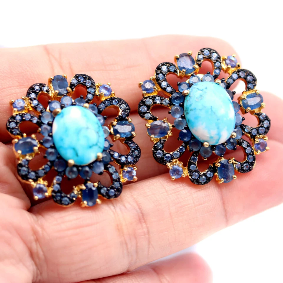 Plata 925 11 x 14 mm. Pendientes Black Friday turquesa azul y zafiro azul Foto 2 de 4