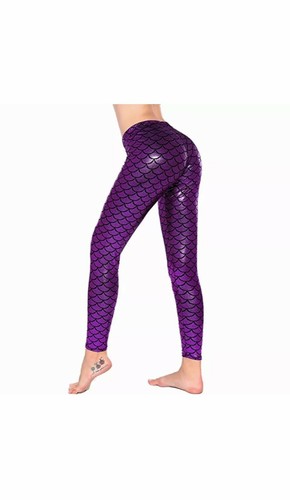 Women's Ladies Kids Mermaid Fish Scale Slim Fit Shiny Disco Metallic Leggings - Picture 9 of 15