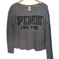 Victoria's Secret Pink Women's M Sleep Long Sleeve Top Grey Loungewear Comfy
