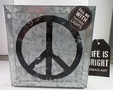 Holiday Light Box galvanized metal rustic peace symbol 6"x6"x2" wall decor