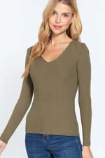Women's V-neck Viscose Sweater Long Sleeve Ribbed Soft Stretch