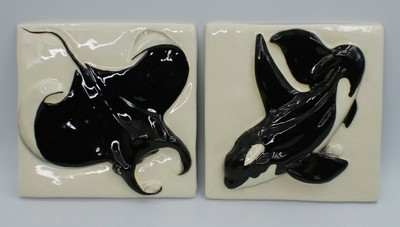 High Relief Ceramic Stingray And Orca Whale Tile For Tilework Or Decor Nos Ebay