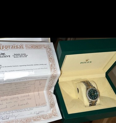 ROLEX UNISEX DATEJUST WATCH 18KY & SS GREEN DIAMOND DIAL FLUTED JUBILEE BAND