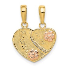 14k Two-tone Gold MOMMY-ME Break-apart Heart Pendant 1.57g for Mom