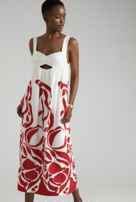 anthropologie red and white dress Katerina Button-Front Dress by Anthropologie, Size: Small