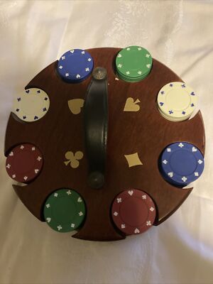 Bombay and Company Poker Chip Carousel Wood Caddy with Chips Matching Chipa