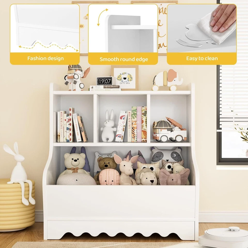 Estantería para niños, organizador de almacenamiento de juguetes para niños pequeños de madera 4 cuchonchos estantería para libros para niños Foto 4 de 4