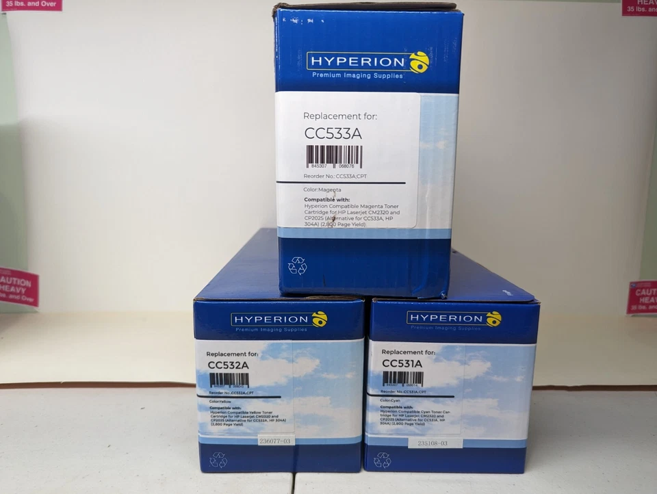 Juego de 3 cartuchos de tóner Hyperion Premium Imaging Supplies cian, amarillo y magenta Foto 2 de 3