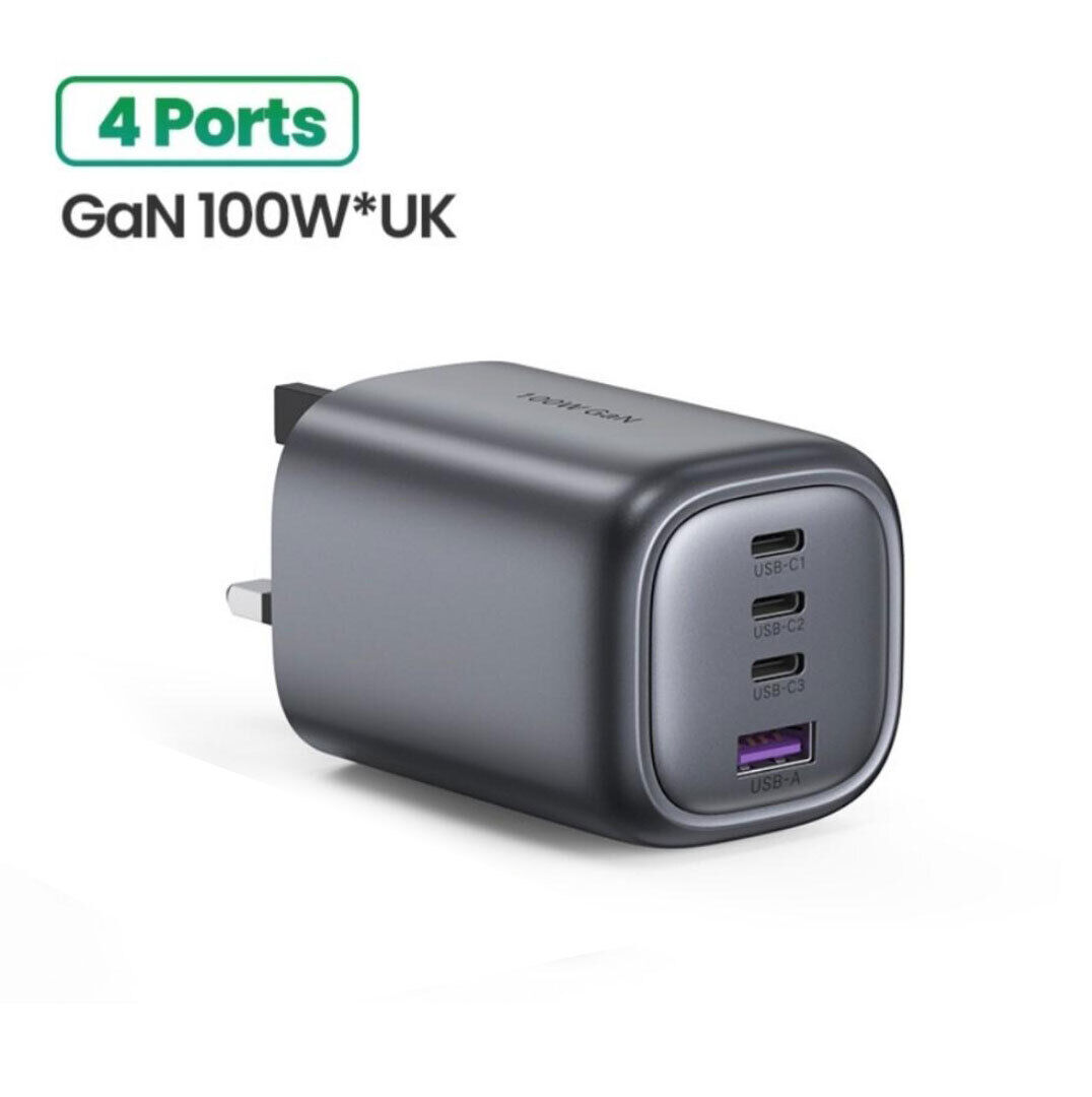 UGREEN 100W 4-Port USB-C UK Mains Fast GaN MacBook/iPhone/iPad Wall Charger