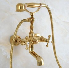 Luxury Polished Gold Wall Mounted Clawfoot Bath Tub Faucet with Hand Shower