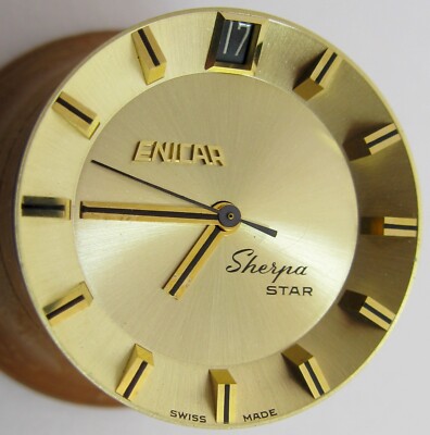 Enicar Sherpa Star fit AR 1145 ... watch part: gold dial & calendar disc 12H