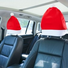 2Pcs Santa Claus Hat Car Seat Headrest Covers Christmas Buffalo Plaid Headrest