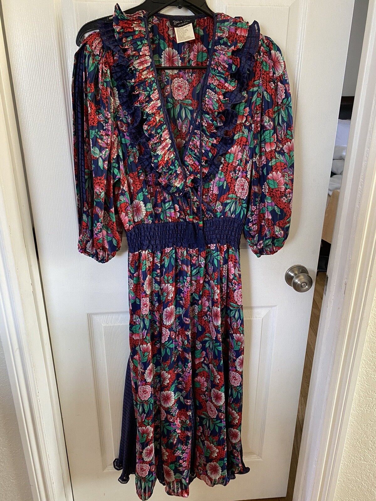Diane Freis Bohemian Chic 80’s Floral Print Dress… - image 1