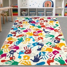 Large Colorful Kids Rug 6x9 Ft, Non-Slip Washable Rugs for Classroom, Handpri...