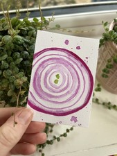 Original ACEO Onion Slice Illustration Hand Painted Botanical Mini Art