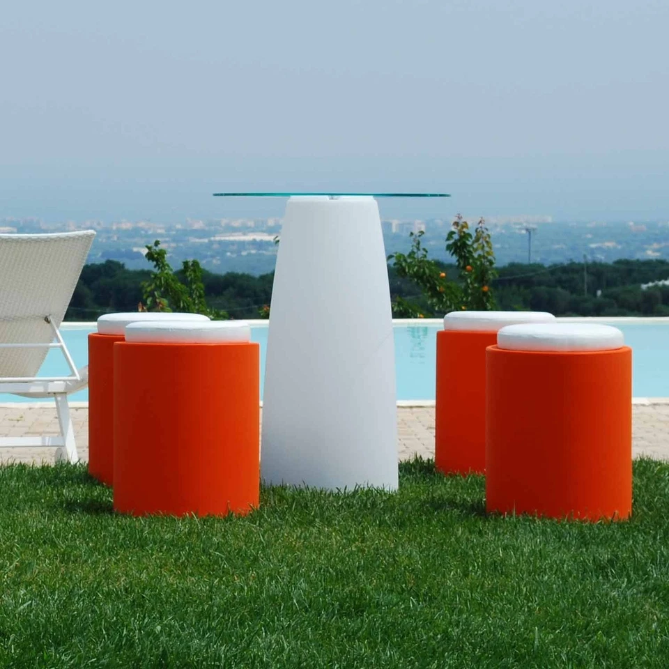 POUF ROND TABOURET SIÈGE JARDIN BORD DE PISCINE HYDROFUGE APPUI VIOLET - Photo 4/4