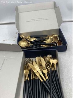 Jazzupco Black Gold French Fork Spoon Knives Flatware Mixed Lot w/Boxes
